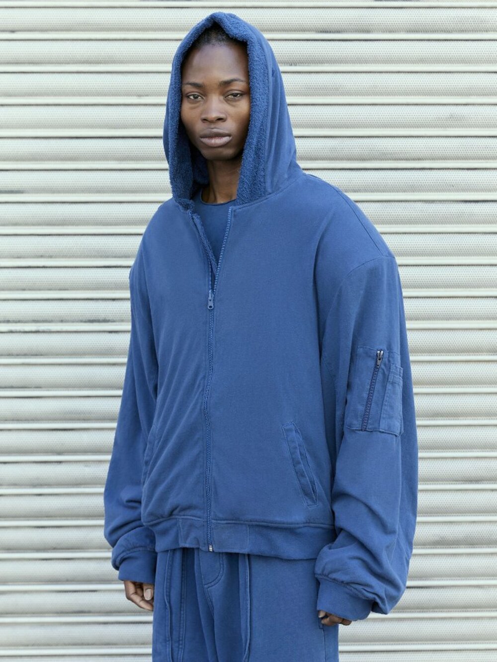 GREG ROSS Navy Reversible Towel Bomber Jacket Small MSRP $595 YEEZY